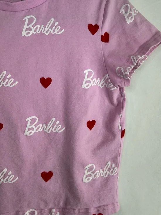 Barbie Pink Logo & Heart Print Cropped Tee – Size XL - Picture 3 of 4